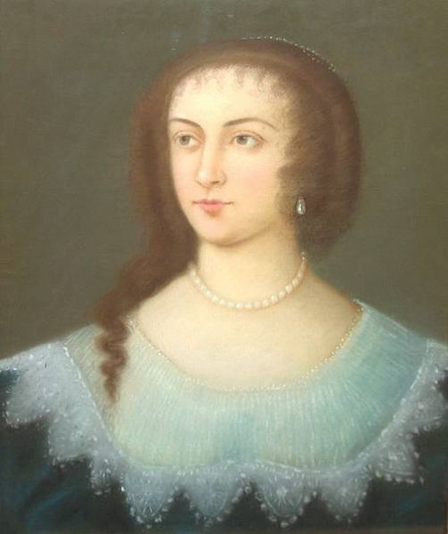A portrait of a lady wearing pearls