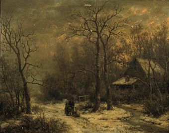 Figures on a snowy path