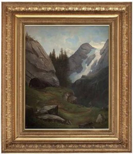 Wanderer in hochalpiner Landschaft, im Hintergrund Berg mit Gletscher