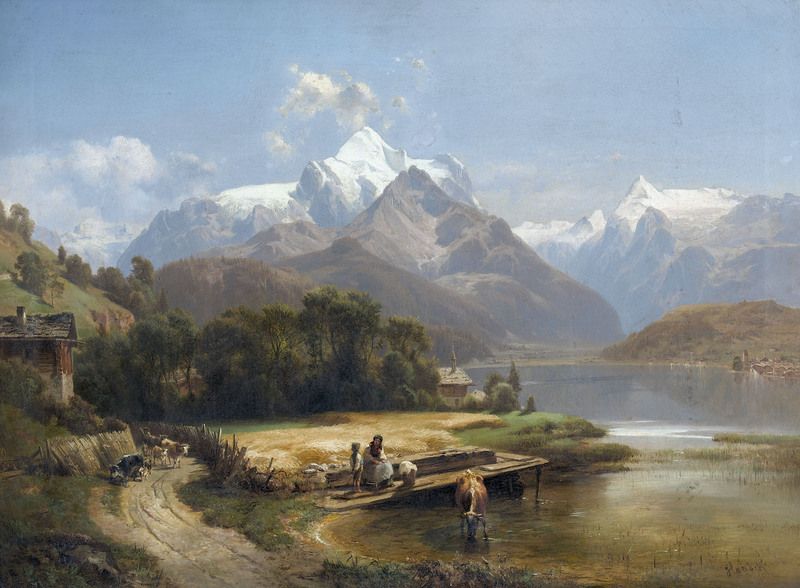 Österreichischer Bergsee mit Staffage.