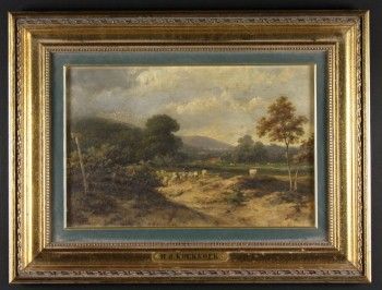 Landscape with shepherd herding sheep