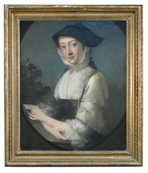 Portrait of Margaret (Peggy) Woffington, the actress (1720-1760), in a black and yellow dress, holding a letter