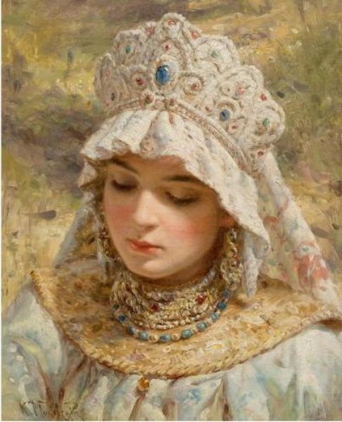 Portrait of a lady with coconut jewellery.