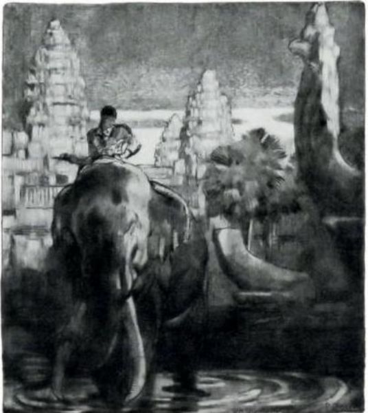 Eléphant devant le temple d'Angkor