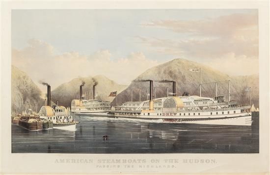 American Steamboats on the Hudson, passing the Highlands