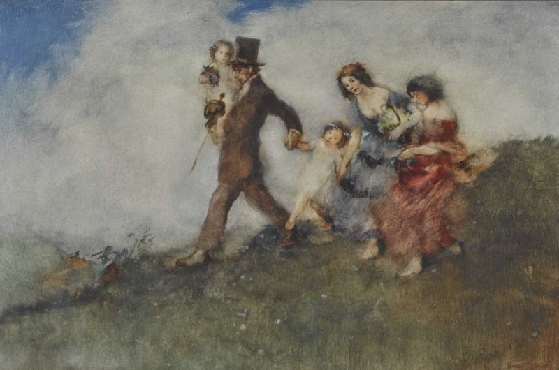 Fröhliche Familie im Grünen