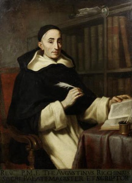 Portrait of Fr. Tommaso Agostino Ricchini, three-quarter--length, seated at a desk with a book and quill