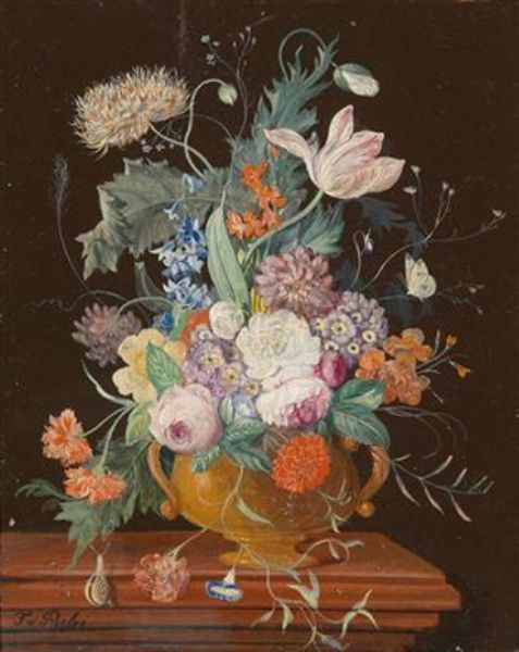 Flower Piece in a Vase with Butterflies