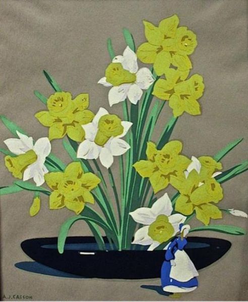 DAFFODILS WITH DELFT FIGURE