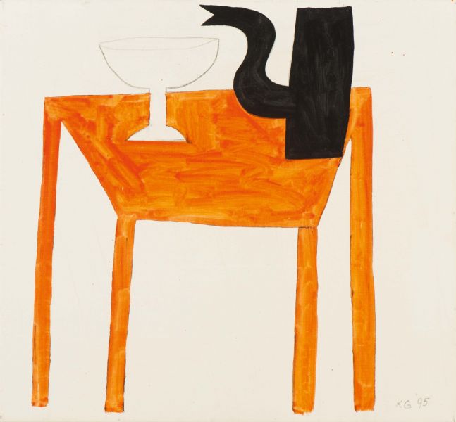 Jug, bowl on orange table