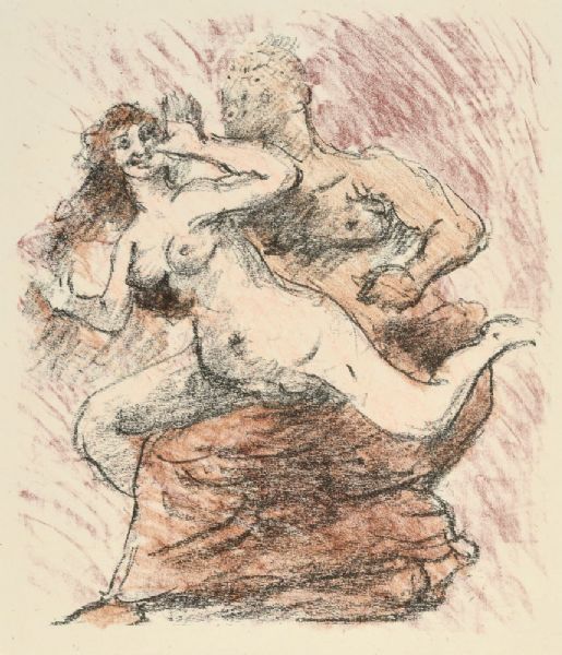 Aktdarstellung mit nacheilendem Faun