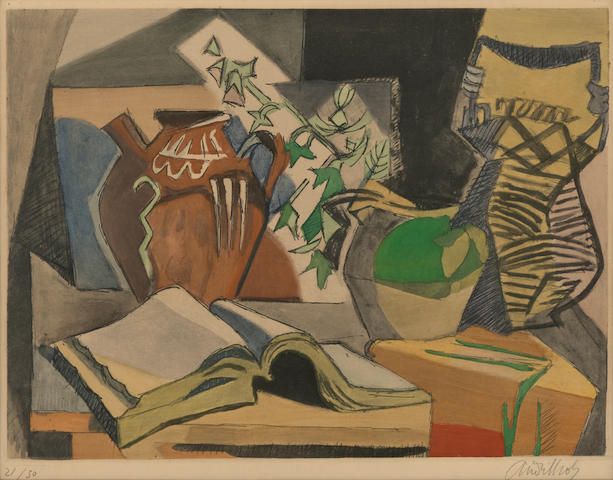 Nature morte au livre et aux vase