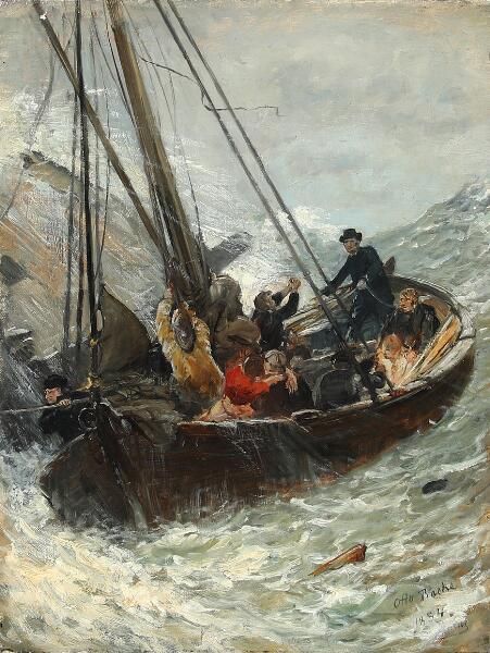 Stormy weather with a small ship in distress