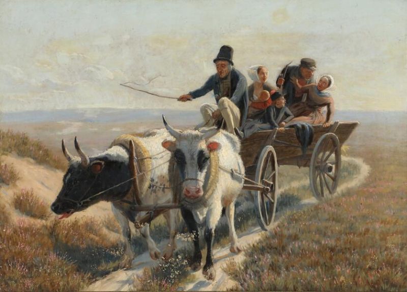 Heath landscape with a family in an oxcart