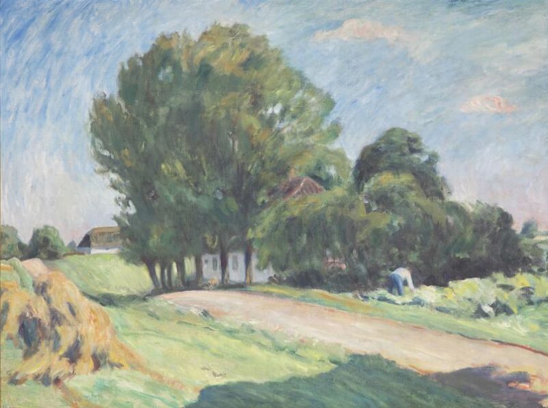 Country road with house and figure