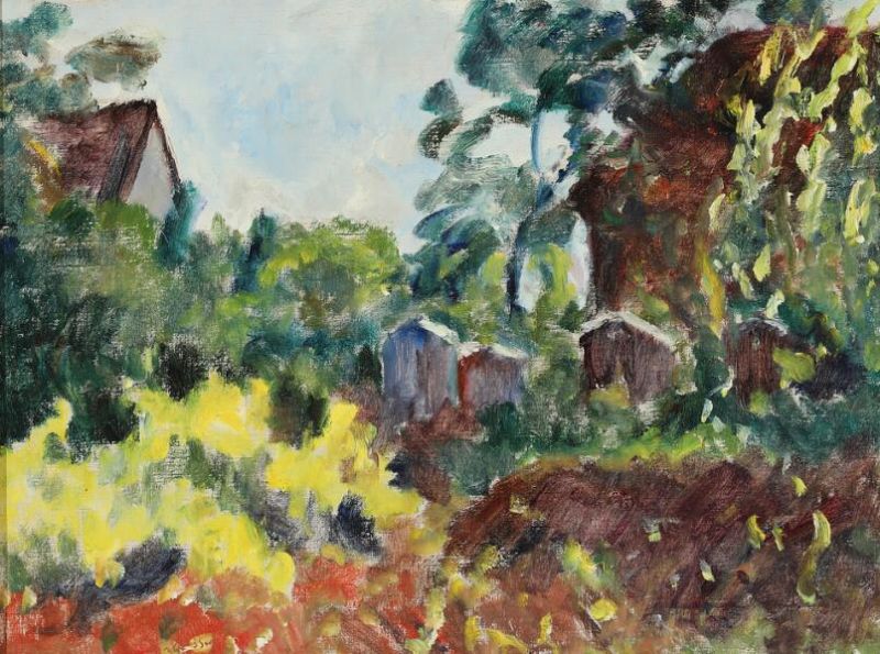 Landscape with trees and house