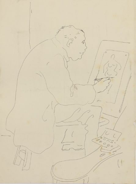 An artist at his easel; Study of two figures