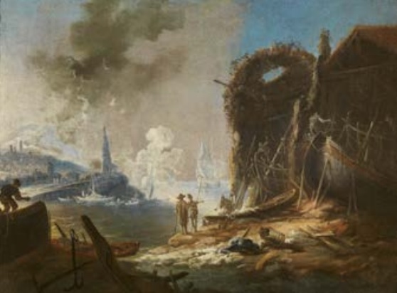 SEA LANDSCAPE WITH BOATS AND FIGURES