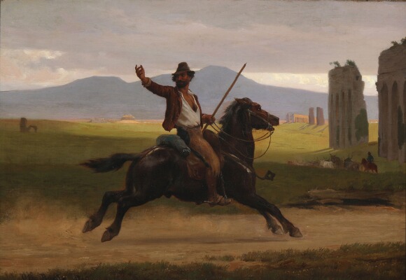 An Italian man on horseback at the Roman Campagne
