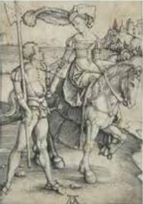 Lady on horseback and Landsknecht